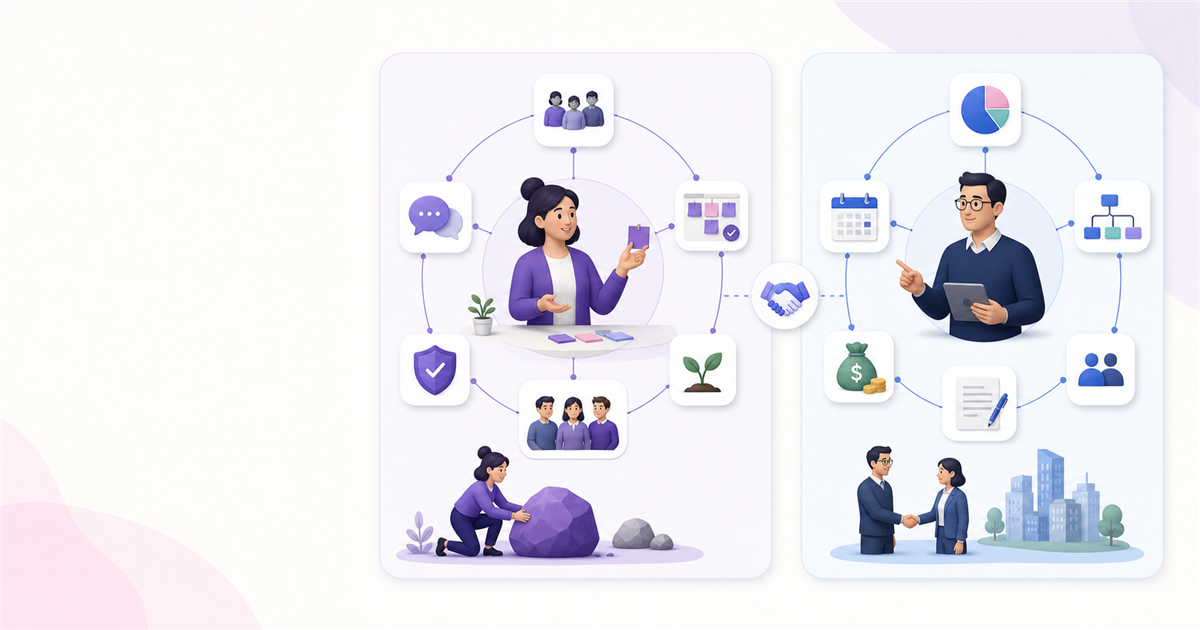 Illustrated cover for Scrum Master vs. Project Manager